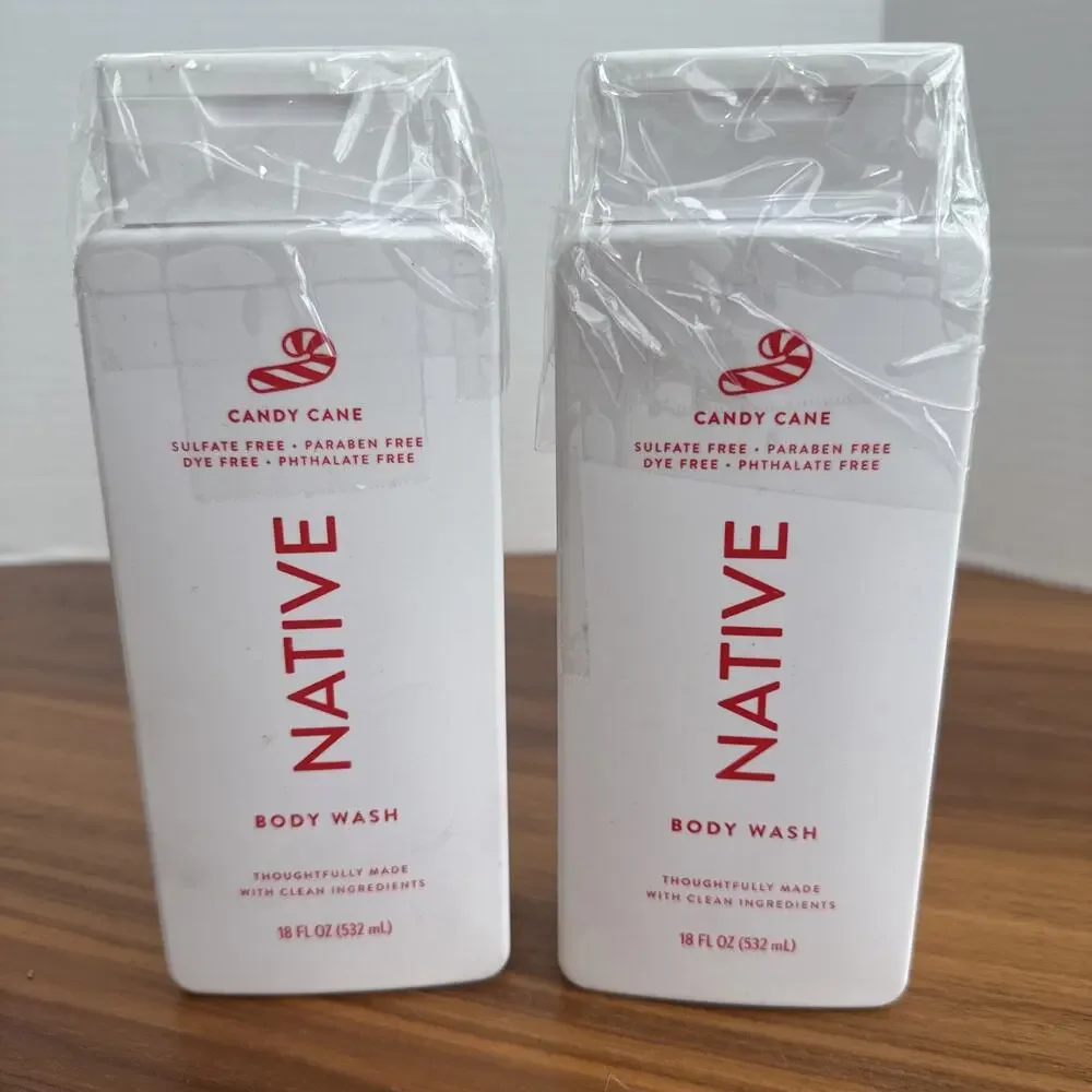 2 X NEW Native Seasonal 18 Ounce Candy Cane Body Wash Clean Ingredients